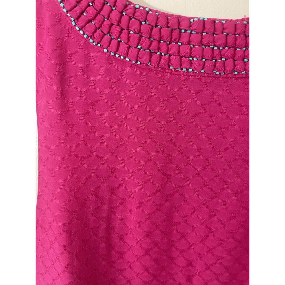Vineyard Vines Size 0 Silk Blend Pink Dobby Embellished‎ Shift Dress Crew Neck - Picture 8 of 8